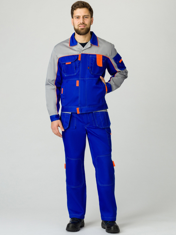 Костюм Союз-Профессионал-2 (тк.Балтекс,240) п/к, васильковый/св.серый/оранжевый (60-62; 170-176)