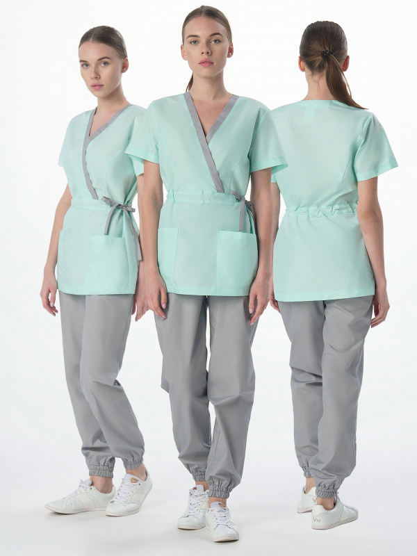 Костюм женский Симпл-001 (тк.Смесовая,120) MedLine, серый/мятный (40-42; 158-164)