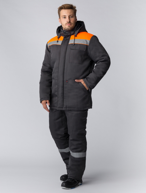 Костюм зимний Партнер NEW (тк.Смесовая,210) п/к, т.серый/оранжевый (56-58; 158-164)